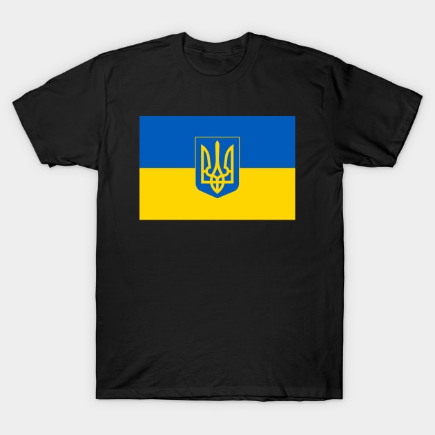 Flag of Ukraine with Coat of Arms (black background) T-Shirt by COUNTRY FLAGS